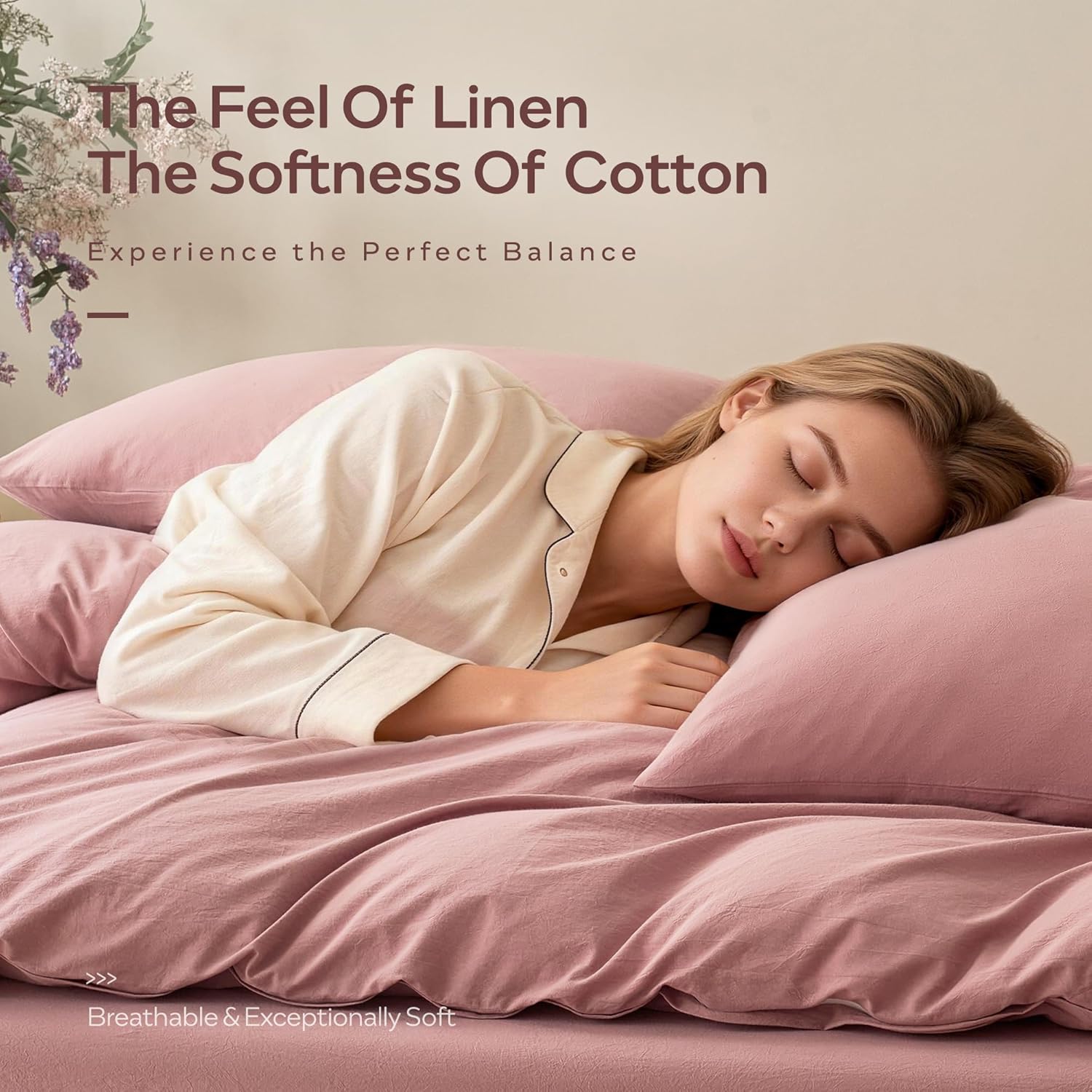 JELLYMONI Pillowcases Standard Set of 2 Washed Cotton Envelope Pillow Covers Linen-Like Texture,Darker Rose 20×26in Bed Pillow Cases Soft Breathable (Pillows are not Included)