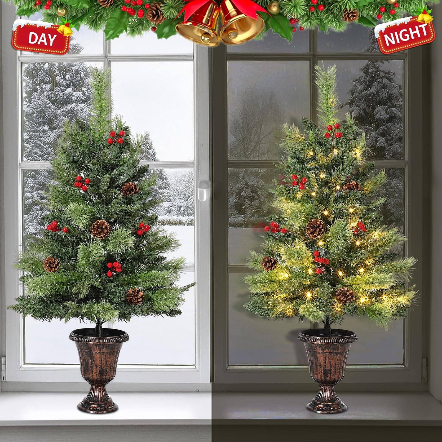 Garvee 3Ft Tabletop Christmas Tree, Small Christmas Tree, Artificial Mini Xmas Tree with Pine Cones & Red Berries for Home Office Holiday Decor