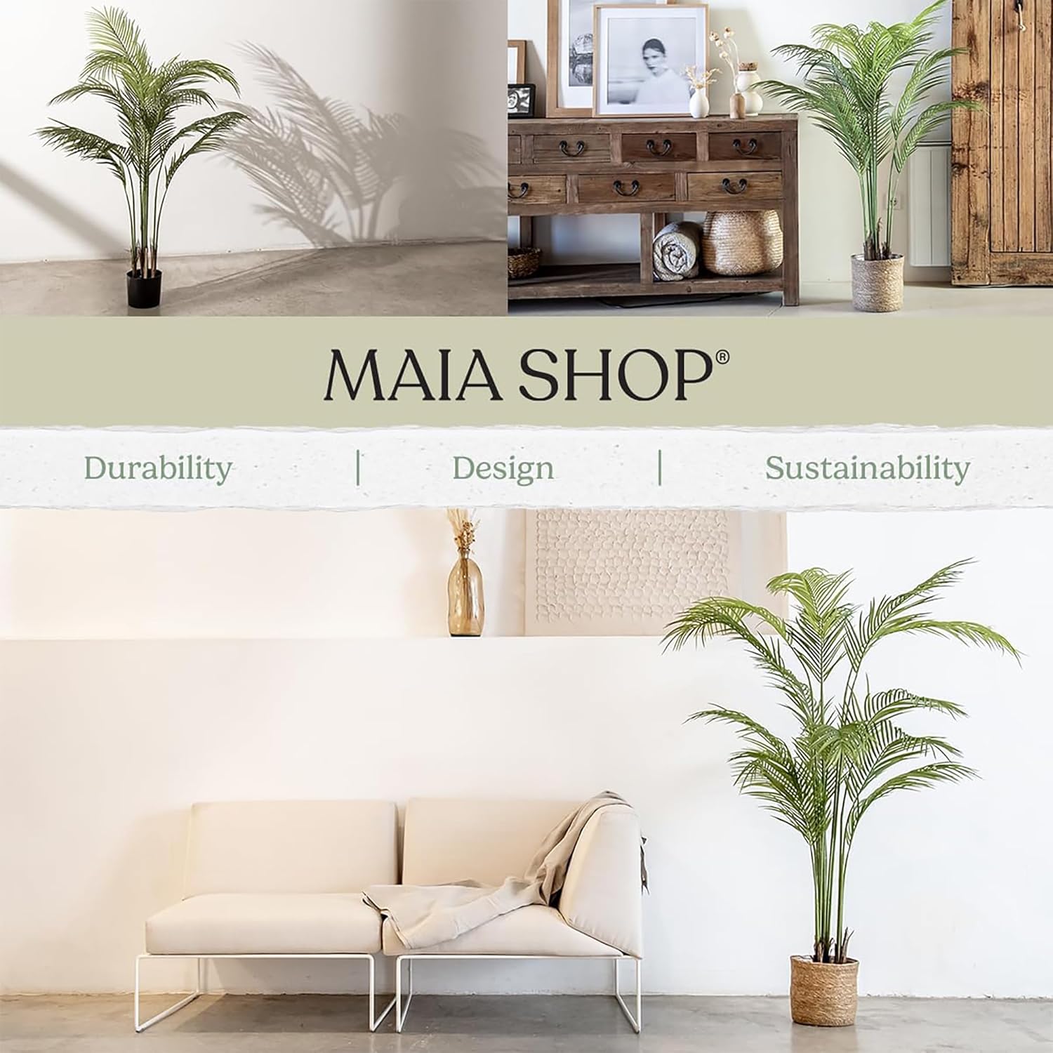 Maia Shop 3ft Artificial Palm Tree Plant for House, Apartment or Office – Realistic Fake Indoor Plants for Living Room, Kitchen, Bedroom, Entryway or Bathroom – Faux Greenery for Home Décor
