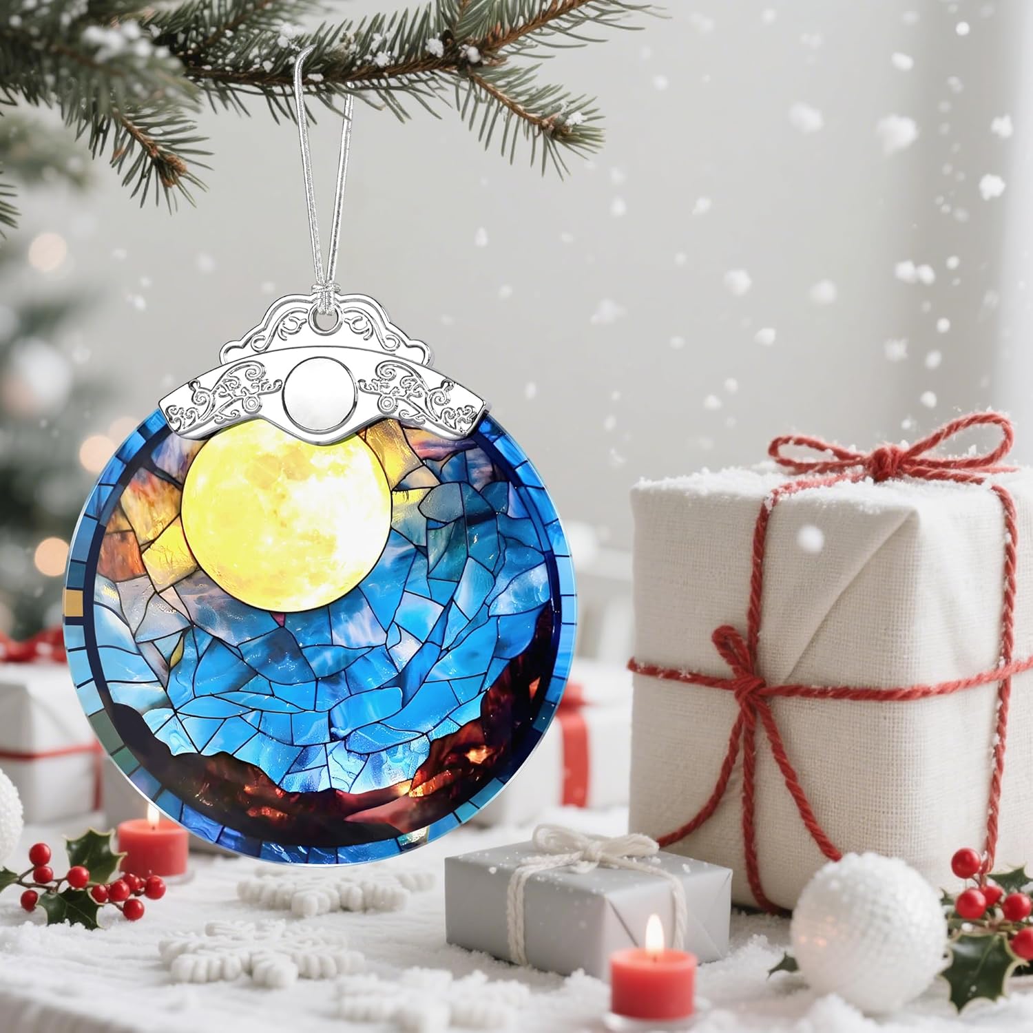 Christmas Ornaments, Christmas Tree Decorations, Keepsake Ornaments, Holiday Decor, Holiday & Xmas Gifts, Gifts for Nature Lovers & Art Lovers - Full Moon-Theme