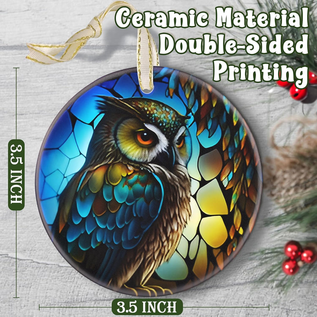 2025 Christmas Ornament - Christmas Tree Decoration, Round Ceramic Holiday Decor - Gift Idea for Friends, Exchange - Owl Theme