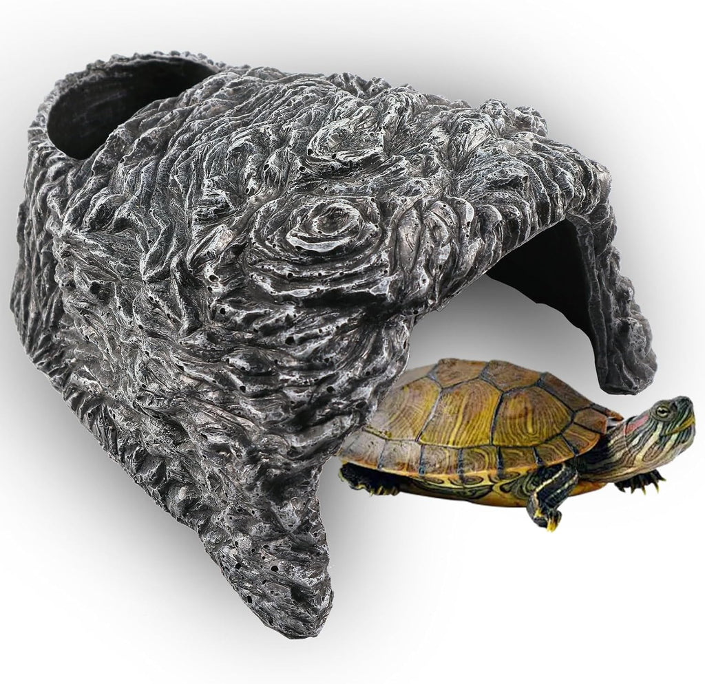 Extra Large Reptile Hide Cave, Resin Rock Habitat Decor, Basking Platform for Terrarium & Aquarium, Oversize Hideout for Bearded Dragons, Lizards, Snakes, Turtles (10.23" L x 9.44" W x 5.7" H)