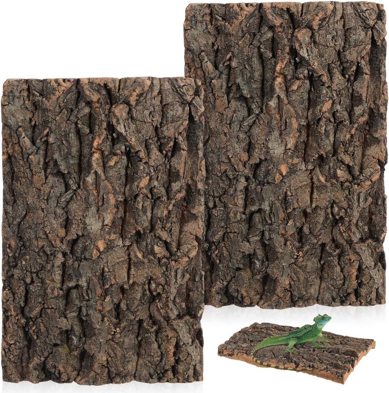 Kisangel 2Pcs Cork Bark Reptile Terrarium, 3D Natural Bark Backdrop - Background Climbing Mat for Lizard, Turtle, Gecko, Bearded Dragon