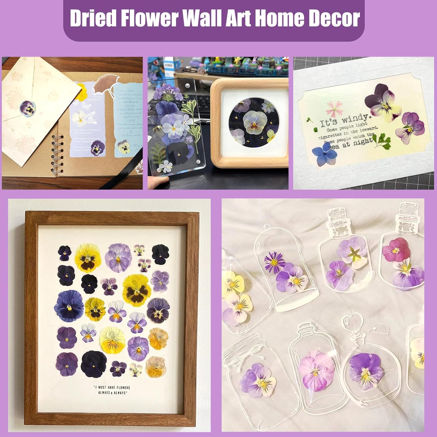 64 Pcs Dried Pressed Viola Flowers, 8 Color Gradient Purple Blue Yellow White, for Resin DIY Art Jewelry Candle & Soap Making with Tweezers Included