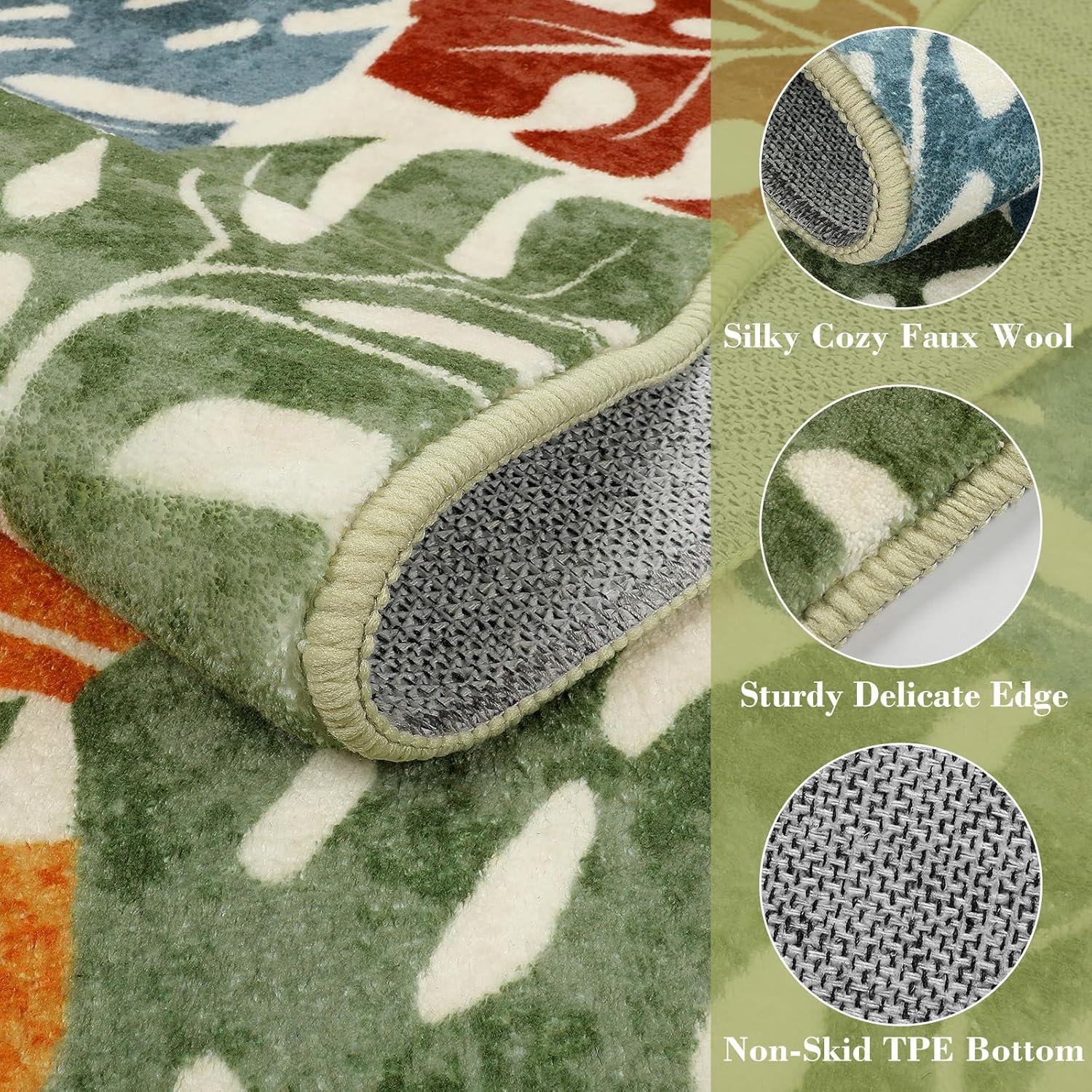 Wonnitar Monstera Colorful 3x5 Rug, Washable Tropical Leaf Entry Rug Indoor, Non-Slip Living Room Throw Carpet, Non-Shedding Low Pile Abstract Forest Floor Mat for Bedroom Kitchen Bathroom