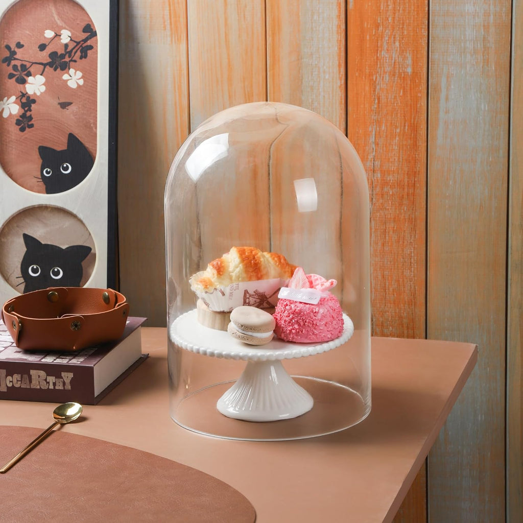 14" Tall Clear Glass Display Cloche, Dome Shape for Terrarium, Plants, Trinkets, Cakes, Figurines, LED Light String, Candle. Cloche Glass Dome, Bell Jar Display Case (1, 8"x14")