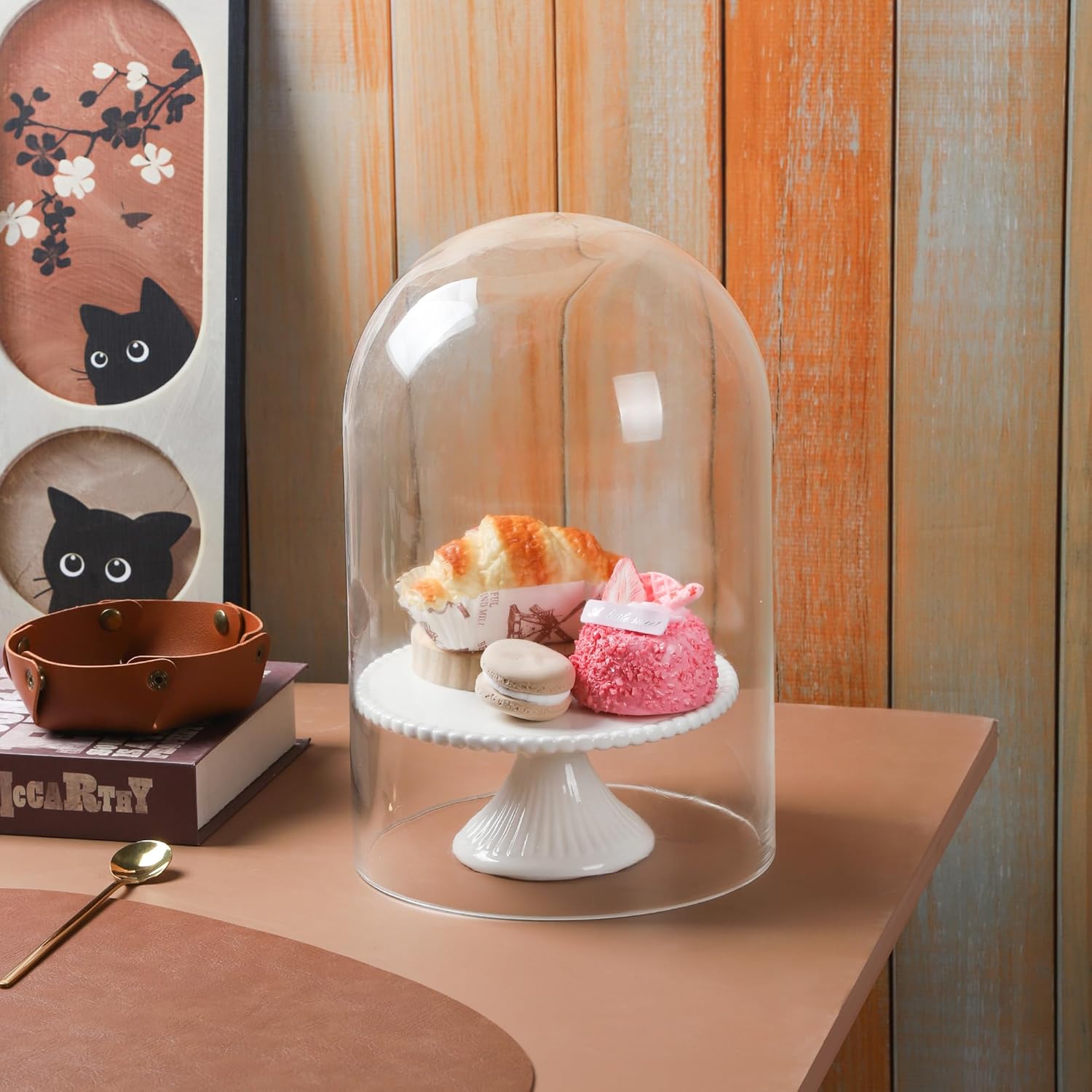14" Tall Clear Glass Display Cloche, Dome Shape for Terrarium, Plants, Trinkets, Cakes, Figurines, LED Light String, Candle. Cloche Glass Dome, Bell Jar Display Case (1, 8"x14")