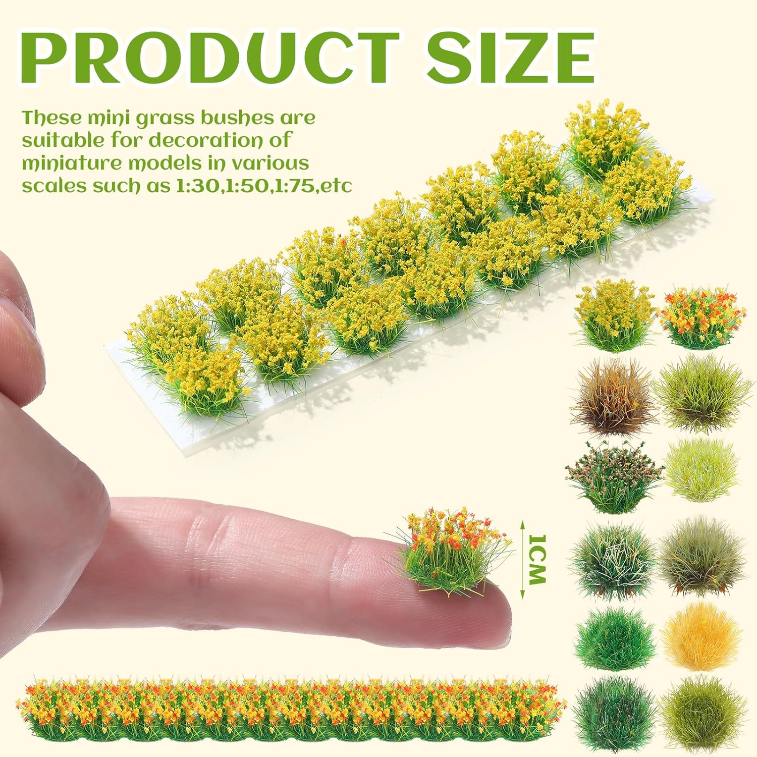201 Pcs Miniature Terrain Static Grass Tufts Flower Cluster Vegetation Groups Self-Adhesive Artificial Model Grass for DIY Scenery, Model Trains, Miniature Bases & Dioramas