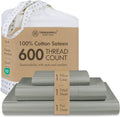 Threadmill 100% Cotton Sheets for Twin Size Bed - 600 Thread Count Twin Bed Sheets Set with 15” Deep Pocket - Damask Stripe Sateen Weave 3-Piece Bedding Set with Cooling Effect, Moonrock Grey