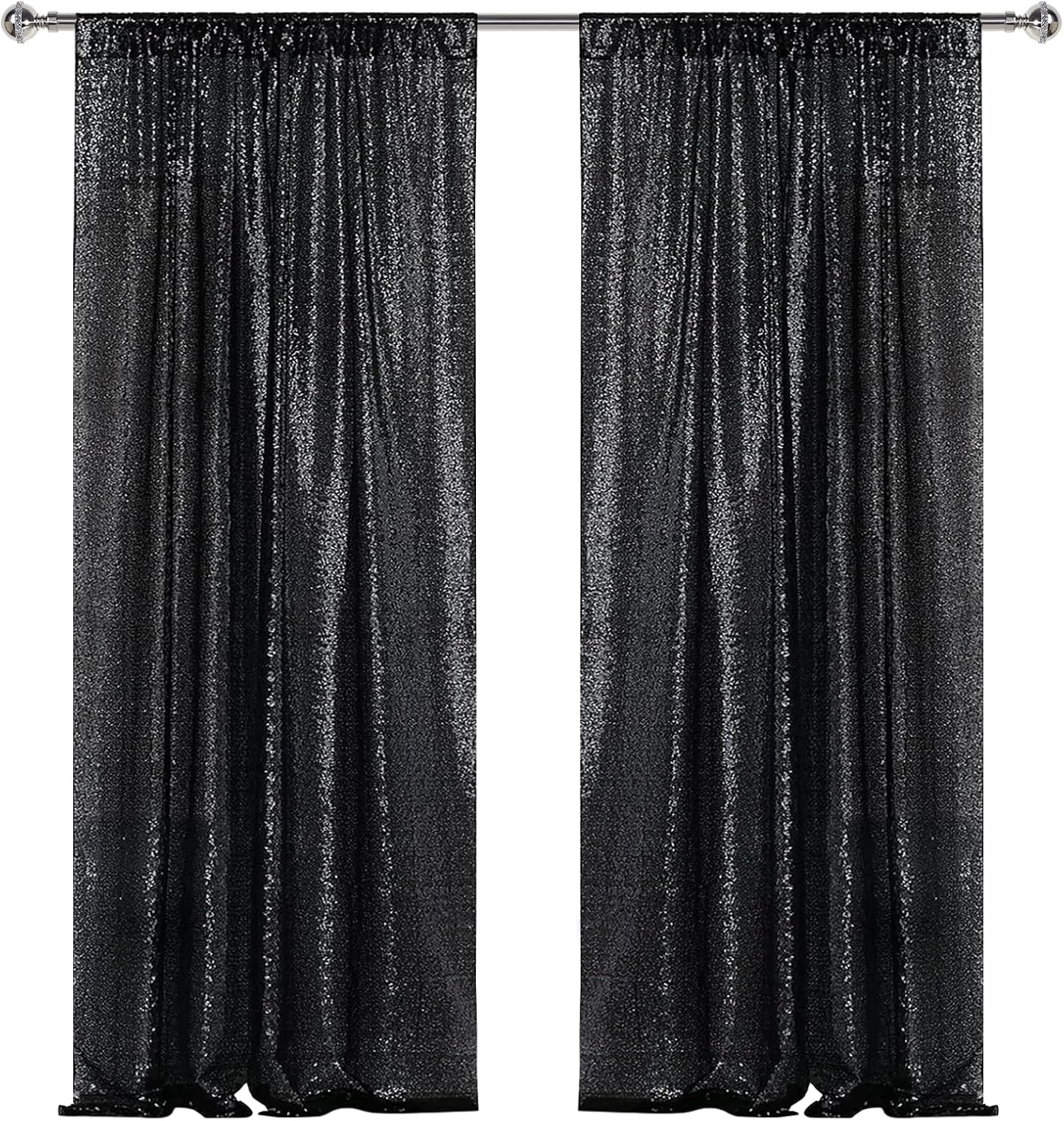 Sugargirl Halloween Black Sequin Backdrop Curtain 2 Panels 2FTx8FT Glitter Black Background Drapes Sparkle Photography Backdrop for Party Wedding Birthday Wall Decoration