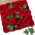 AmyHomie Artificial Flower Dark Red Rose 25pcs Real Looking Fake Roses w/Stem for DIY Wedding Bouquets Centerpieces Arrangements Party Baby Shower Valentines Day Christmas Tree Decorations