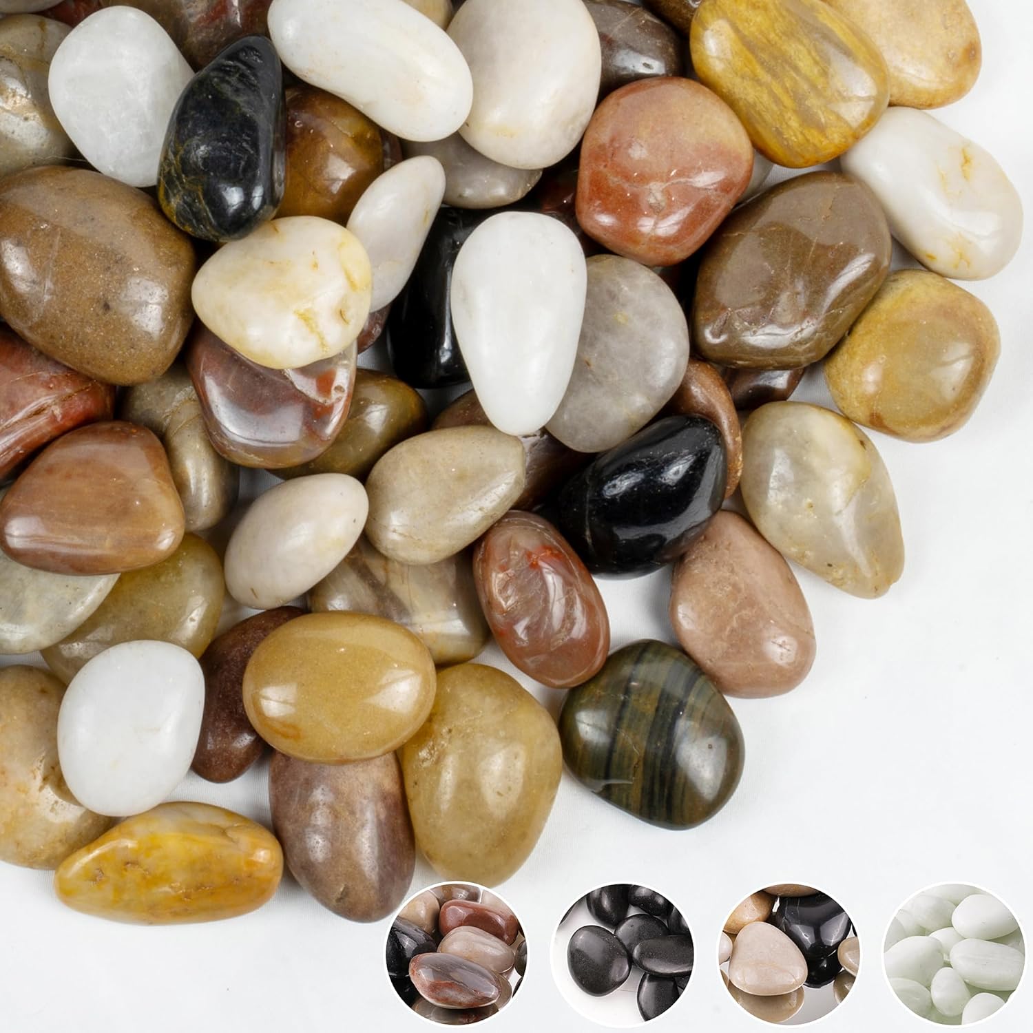 Pebbles for Plants 10lbs, 1-2Inch Mixed Color Natural River Rocks for Aquarium, High Polished Decorative Stones for Vase Filler Fish Tank Landscaping Garden