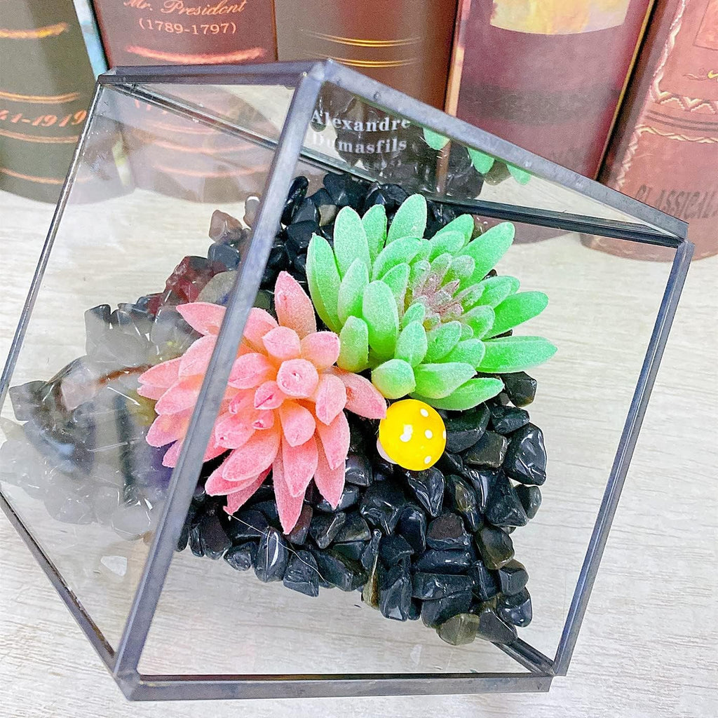 QINJIEJIE 400G Black Obsidian Crystal Polished Rocks 0.3-0.4" Tumbled Stones Chips Stone Crushed Quartz Natural Gem Home Decoration Aquarium Plants Cacti Vase Filler Landscape Bottom Ornament 0.9lb