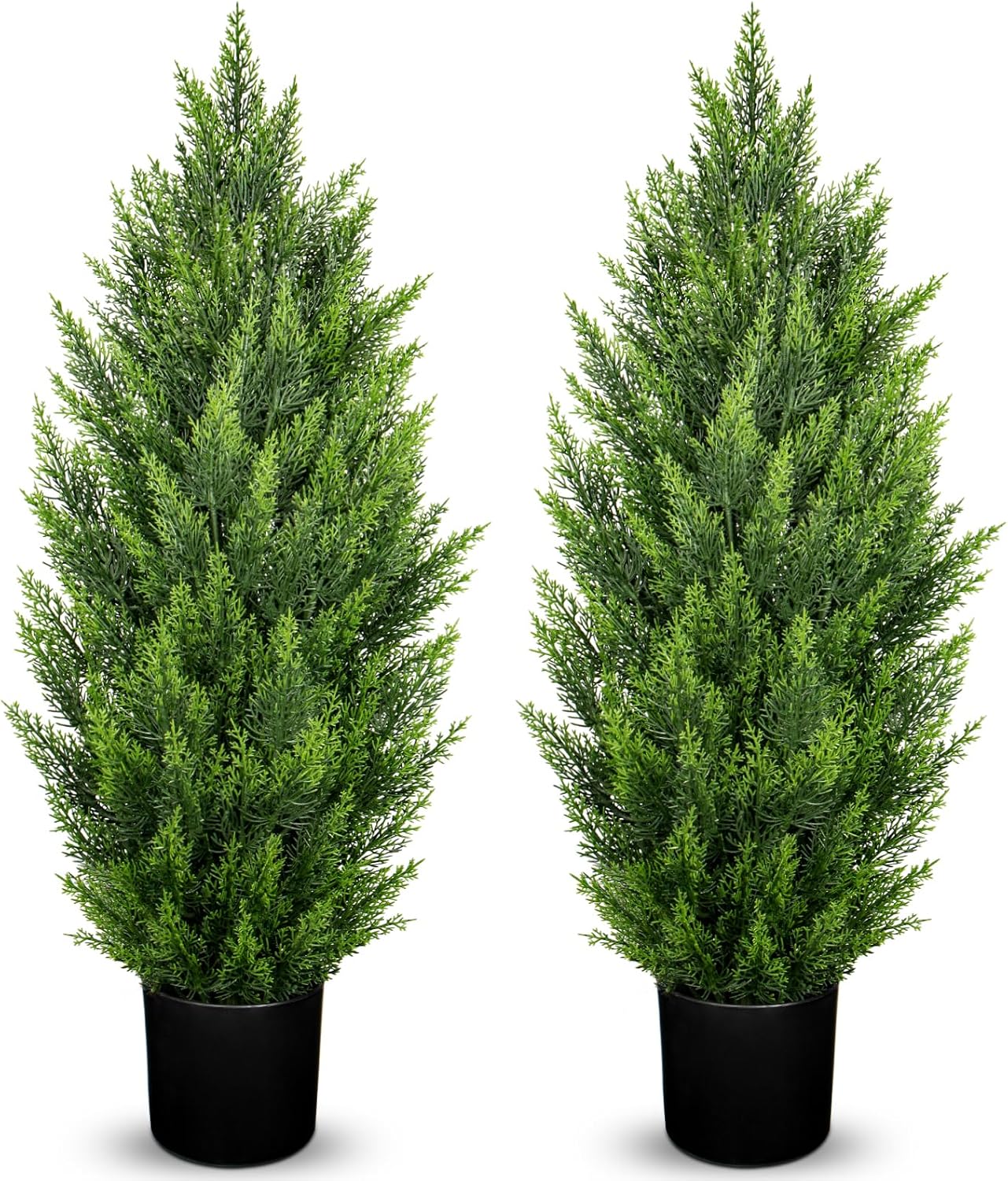 Briful 3ft Cedar Topiary Trees Artificial Outdoor Set of 2, Realistic Faux Cedar Pines with Pots, UV Resistant Christmas Greenery for Holiday Decor, Indoor Farmhouse Entryway Patio Door Plants