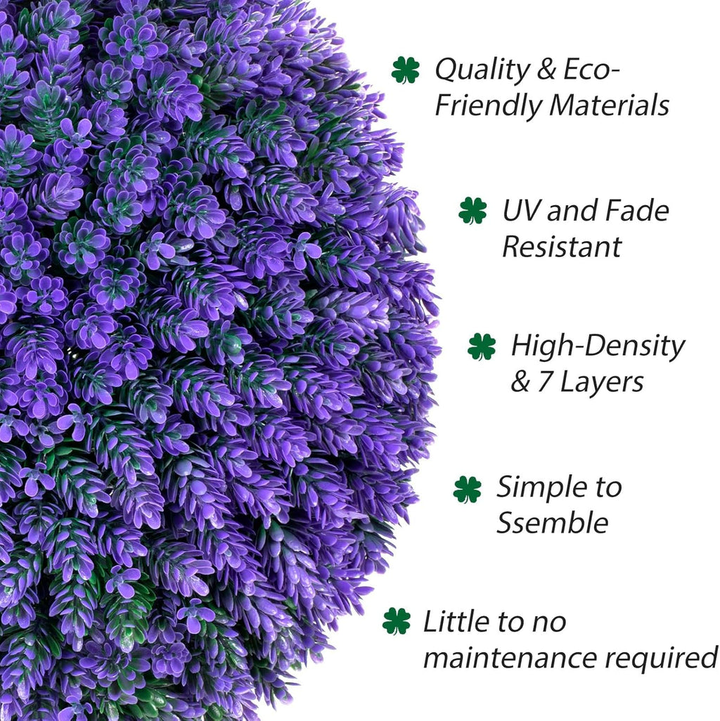16.7 Inch Artificial Pine Cone Topiary Balls Set of 2, Purple Boxwood Balls with 7 Layers Leaves UV Protection Faux Evergreen Plants Outside Decor for Porch Garden Backyard