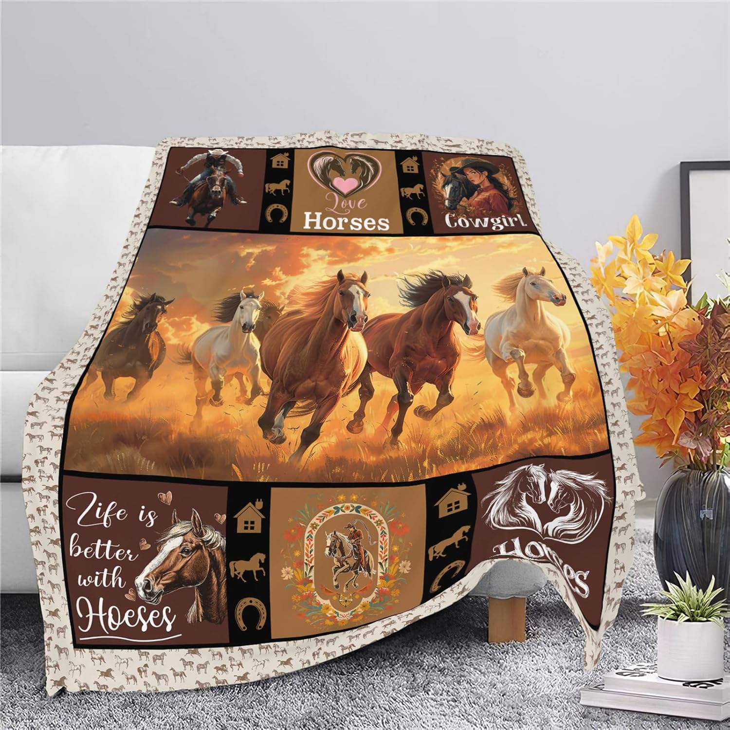 Horse Blanket Horse Throw Blanket Gifts for Kids Girls Boys Adults Women Man Super Soft Cozy Plush Fluffy Fuzzy Fleece Blanket Decor 60''X80''
