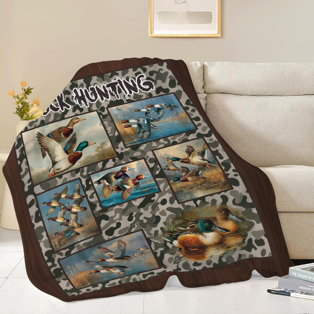 Duck Throw Blanket Hunting Mallard Duck Stuff Gifts for Kids Girls Boys Adults Women Men Soft Cozy Warm Plush Fluffy Fuzzy Fleece Blanket Decor 60''X80''