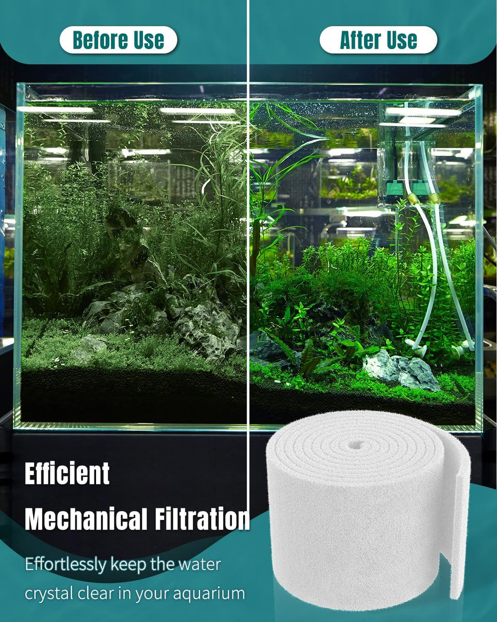 Pawfly Aquarium Filter Floss Roll for Fish Tank Filters 71 x 12 Inch White Cuttable Aquarium Filter Pad 1 Inch Thick High Density Filter Media Roll for Freshwater Saltwater Fish Tanks & Small Ponds
