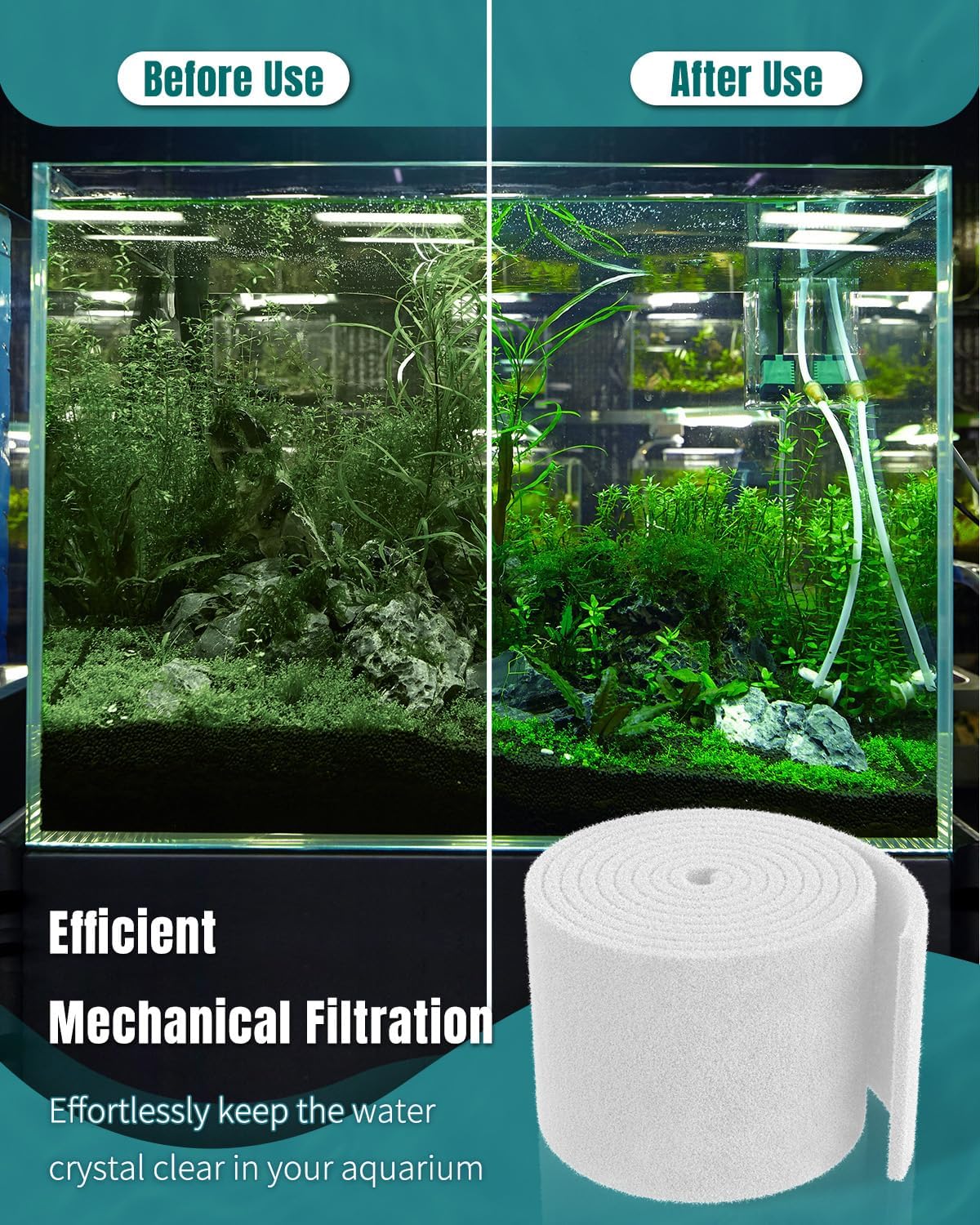 Pawfly Aquarium Filter Floss Roll for Fish Tank Filters 71 x 12 Inch White Cuttable Aquarium Filter Pad 1 Inch Thick High Density Filter Media Roll for Freshwater Saltwater Fish Tanks & Small Ponds