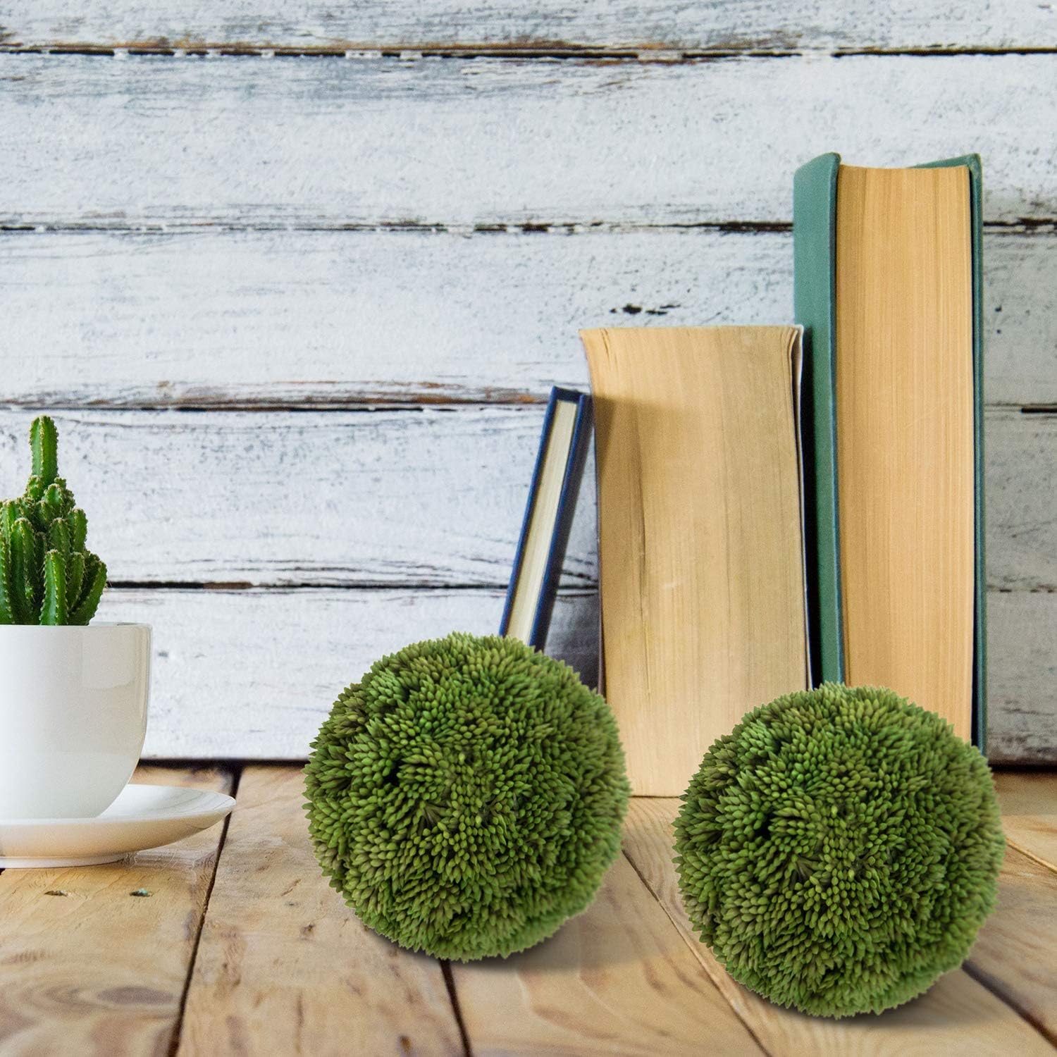 MyGift 4 Inch Decorative Boxwood Balls Topiary, Lifelike Artificial Foliage Greenery Faux Bowl Fillers, Set of 2