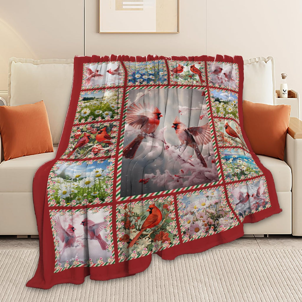 Cardinal Blanket Red Birds Throw Blanket Gifts for Women Men Boys Girls Kids Adults Super Soft Cozy Plush Fluffy Fuzzy Fleece Blanket Home Decor 50''X60''