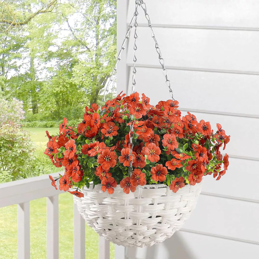 12 Bundles Artificial Fall Flowers Faux Mums with Eucalyptus, Faux UV Resistant Outdoor Decor -Fake Flowers for Front Door Planter, Thanksgiving, Christmas - Spring, Summer, Fall, All Seasons(Orange)