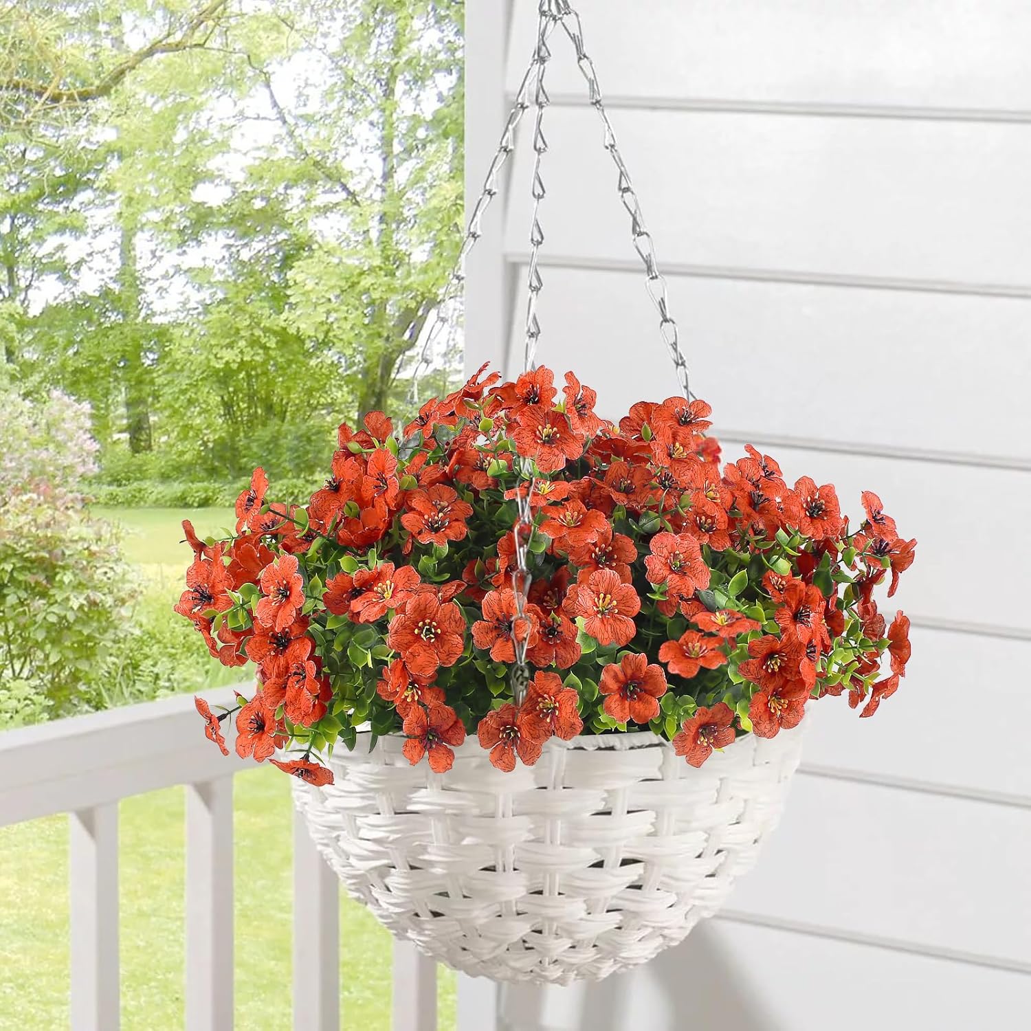 12 Bundles Artificial Fall Flowers Faux Mums with Eucalyptus, Faux UV Resistant Outdoor Decor -Fake Flowers for Front Door Planter, Thanksgiving, Christmas - Spring, Summer, Fall, All Seasons(Orange)