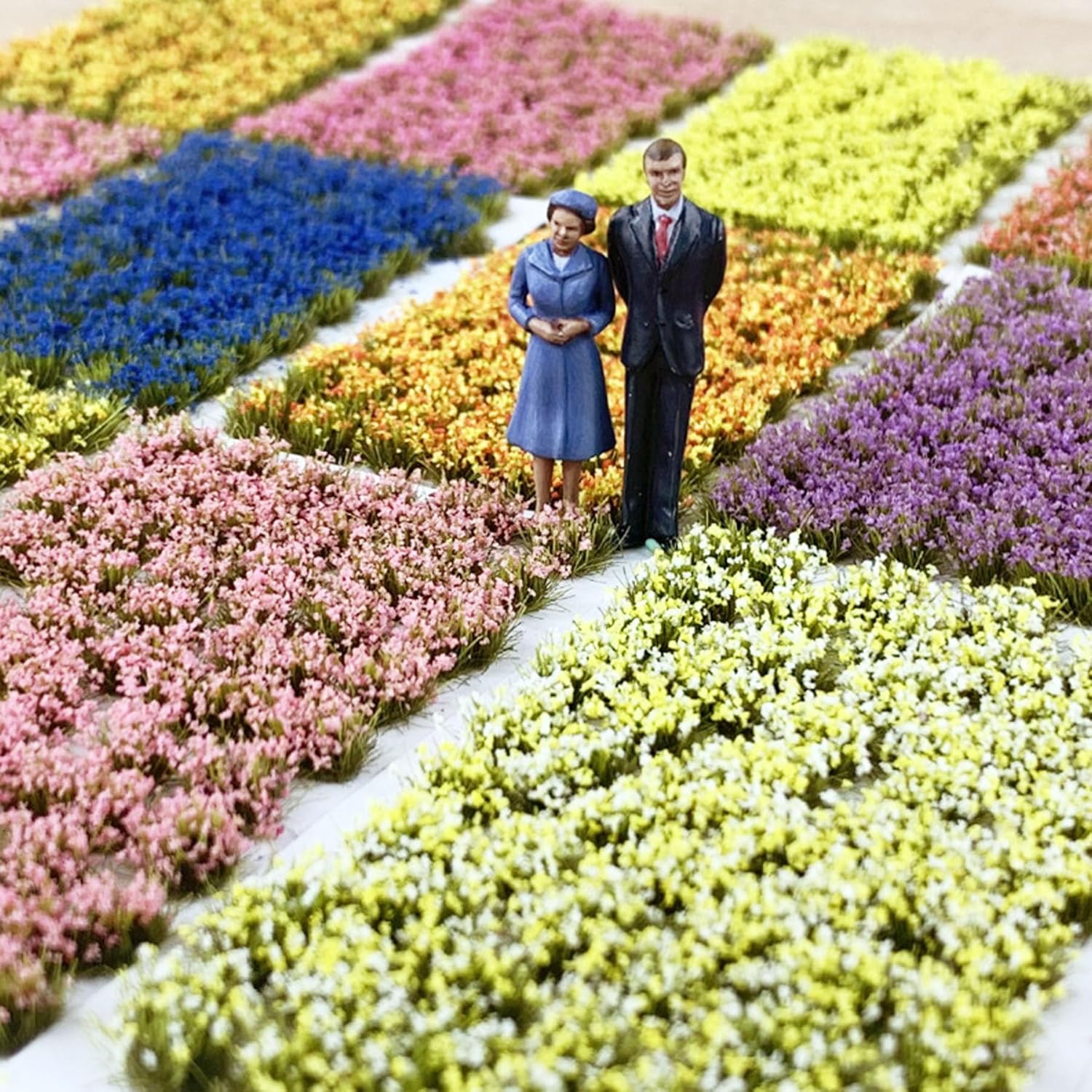 Woohome 4 Pack Miniature Colorful Flower Cluster Self Adhesive Flower Vegetation Groups Static Grass Tufts for Train Landscape Railroad Scenery Sand Military Layout Model