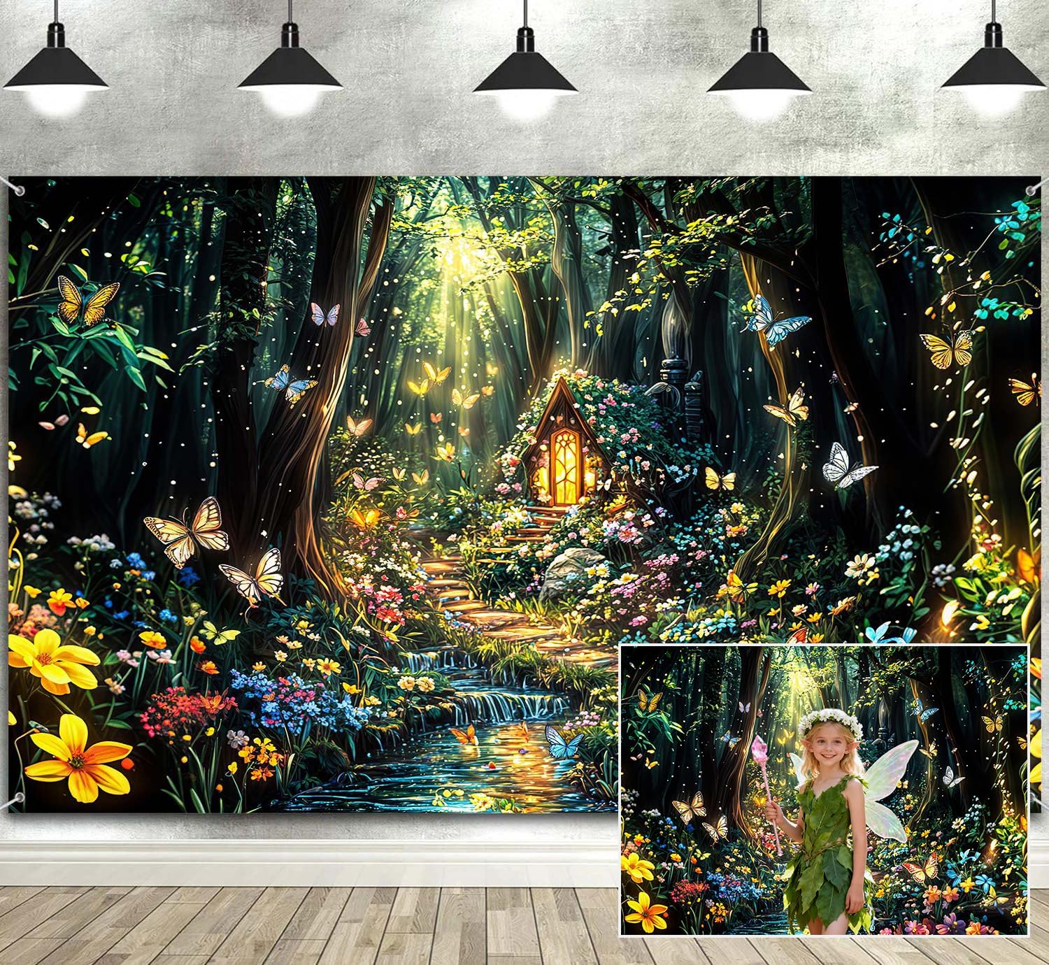 Fantasy Forest Path Backdrop Beautiful Wonderland Rainforest Floral Garden Butterfly Plant Photography Background Magic Garden Woodland Party Decorations Photo Shoot Booth Props 10X6