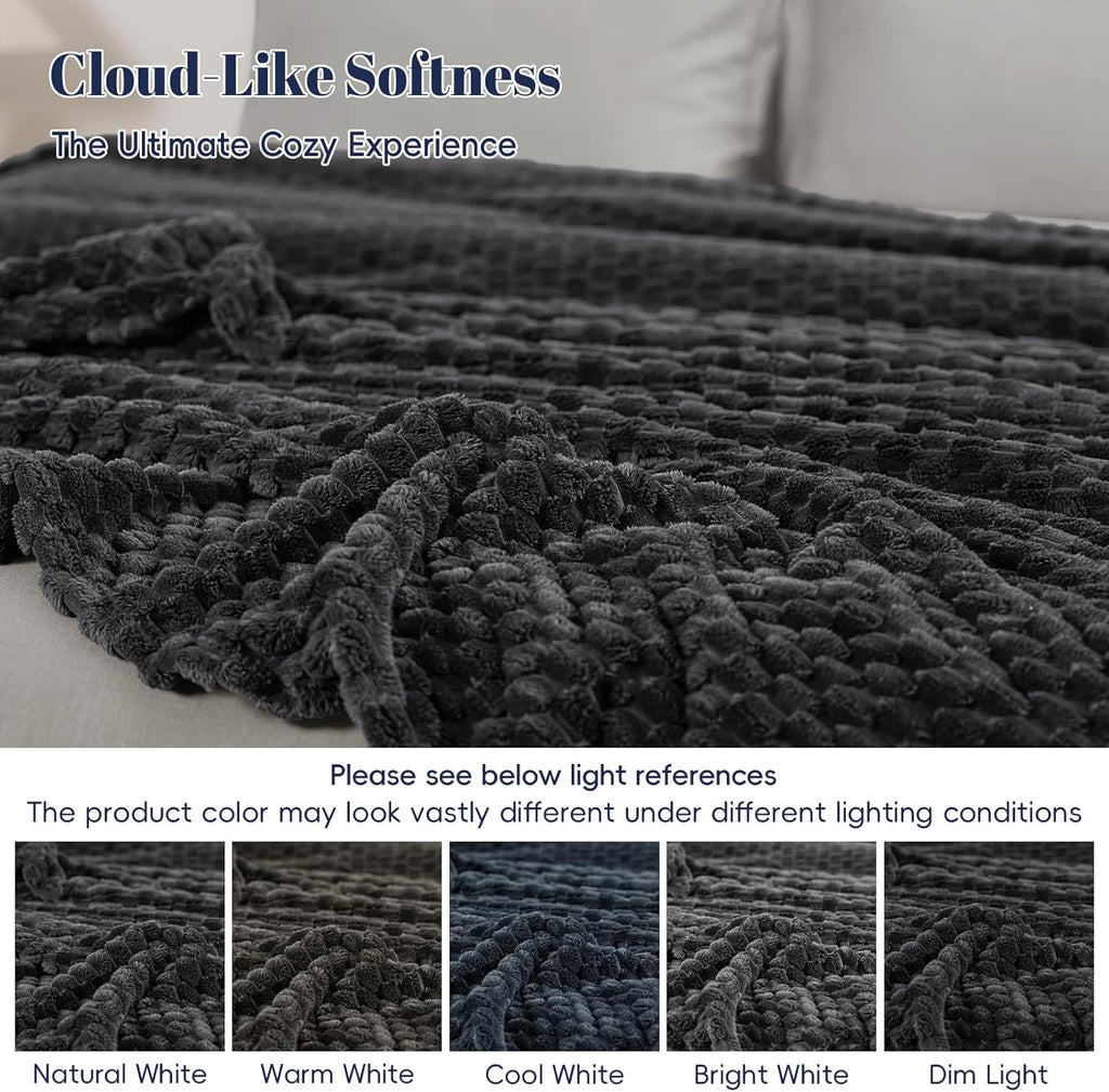 PHF Ultra Soft Flannel Fleece Blanket King Size, Lightweight 3D Jacquard Fleece Blanket, No Shedding, No Pilling, Luxury 340GSM Aesthetic Fluffy Cozy for Bed Room Decor, 108"x90", Dark Grey