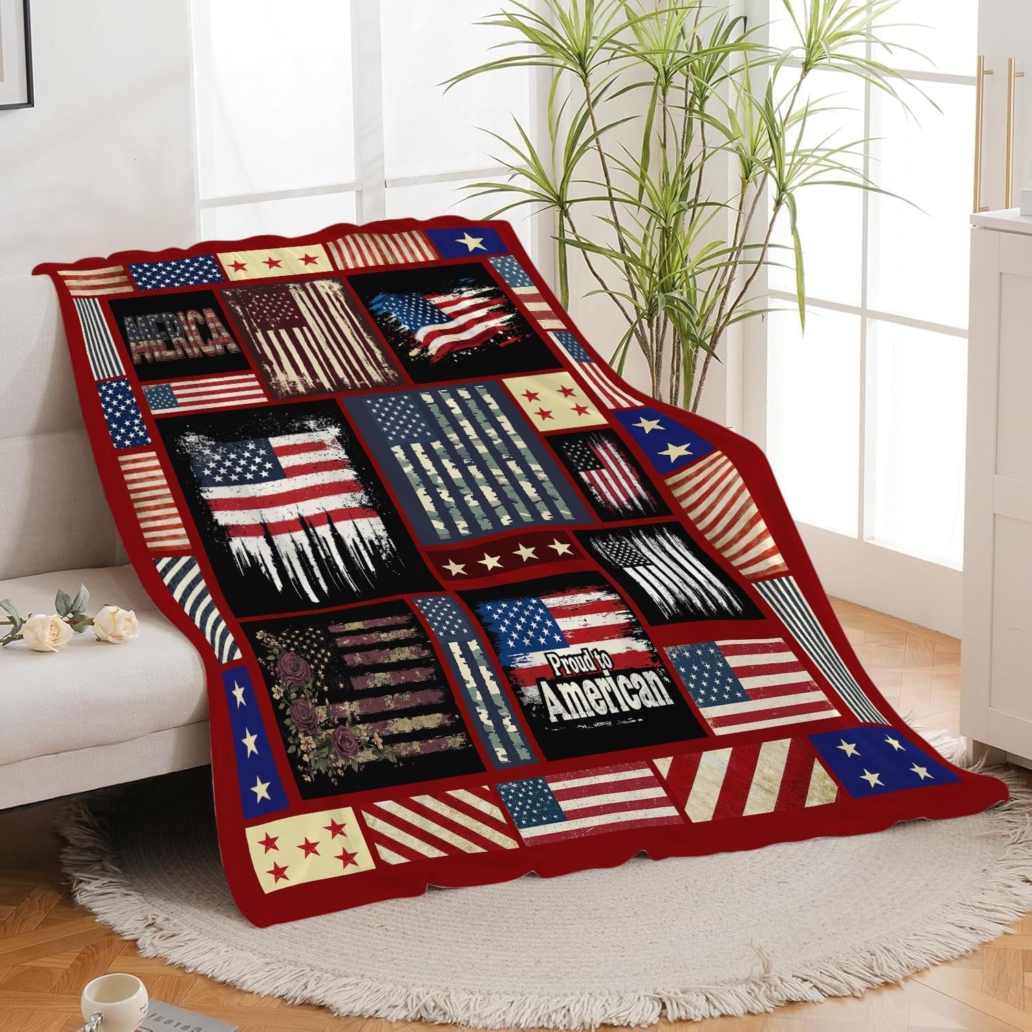 Veteran Blanket American Flag Throw Blanket Veterans Day Gifts for Men Women Adults Super Soft Cozy Plush Fluffy Fuzzy Fleece Blanket Home Decor 40''X50''