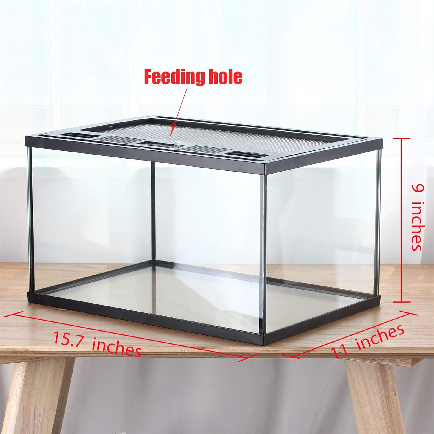 crapelles Frogs Glass Terrarium Feeding kit Tank, 15.7×11×9 inches, for Reptile Amphibians, Insect, Horned Frogs, Waterweed Prairie Style Habitat, with Green Artificial Turf Pad, Natural Volcanic Rock