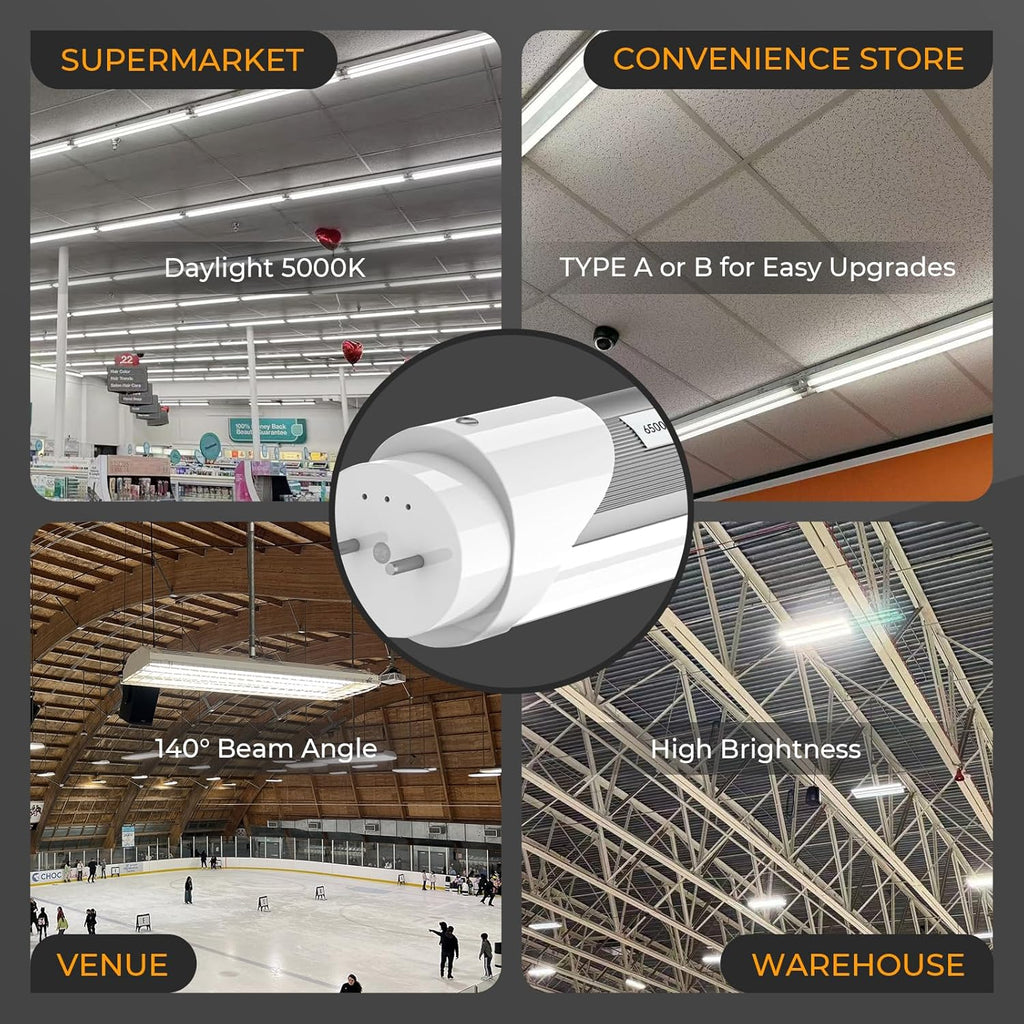 6PK T8 LED Bulbs 4 Foot, Frosted 10W-24W 5 Watt Selectable 6 CCT 3000K-6500K, Type A+B Plug & Play or Ballast Bypass 4ft Fluorescent Tube Light Bulbs Replacement, Single Double-Ended Input