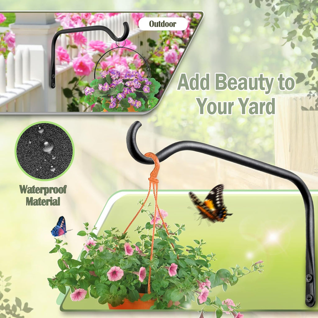 Durable Plant Hangers Brackets: 2 Pack 12 Inch Outdoor Metal Hanging Plant Brackets - Rustproof Wall Hooks for Hanging Flower Basket Bird Feeders Wind Chimes and Lanterns