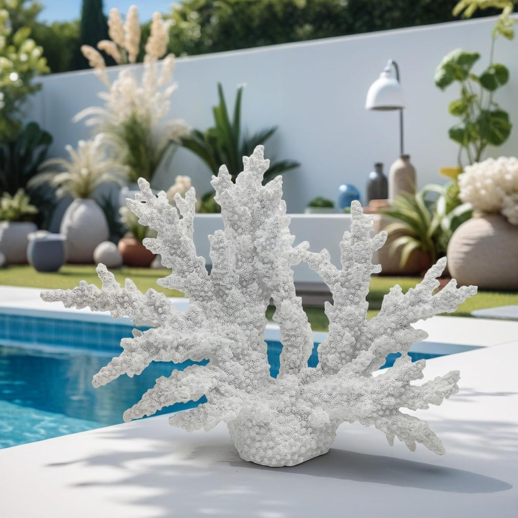 Coral Reef Decor Home Statue,Coastal Beach Nautical Decor,Aquarium、Desk、Bathroom、Room、Shelf Statue,Ocean Themed Gifts (X-White)