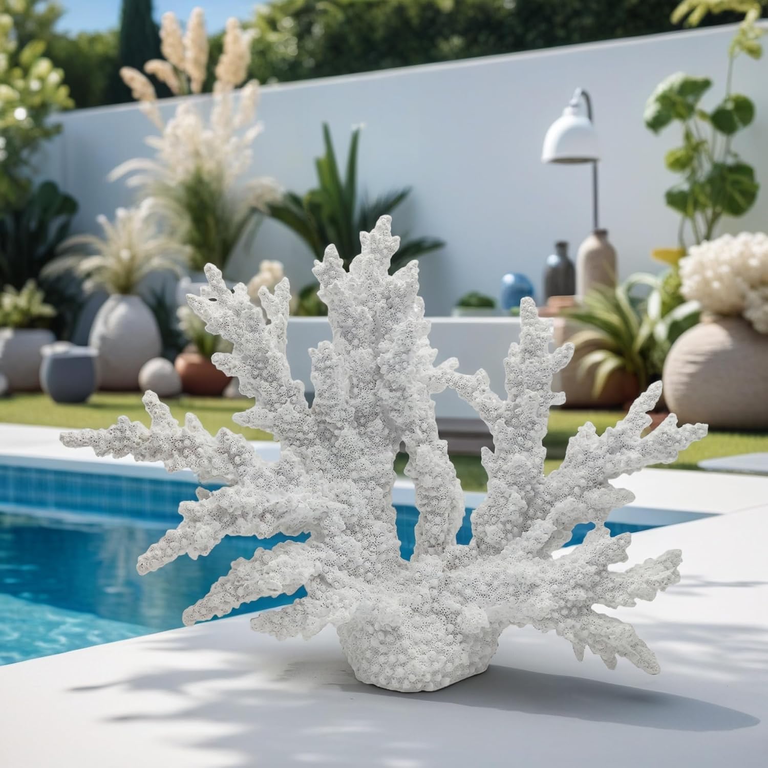 Coral Reef Decor Home Statue,Coastal Beach Nautical Decor,Aquarium、Desk、Bathroom、Room、Shelf Statue,Ocean Themed Gifts (X-White)