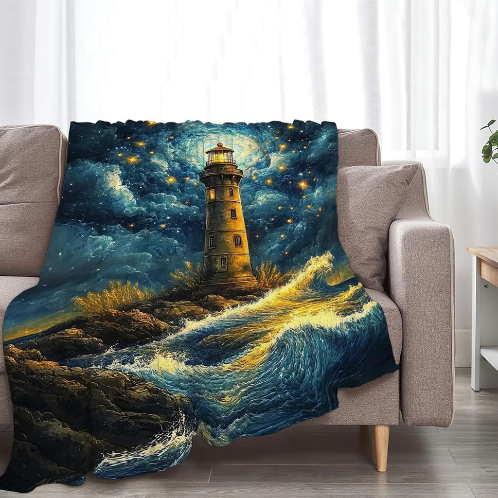 Lighthouse Blanket Coastal Lighthouse Starry Night Throw Blankets Gifts for Girls Boys Kids Soft Cozy Fleece Plush for Couch Sofa Bed 60"x50"