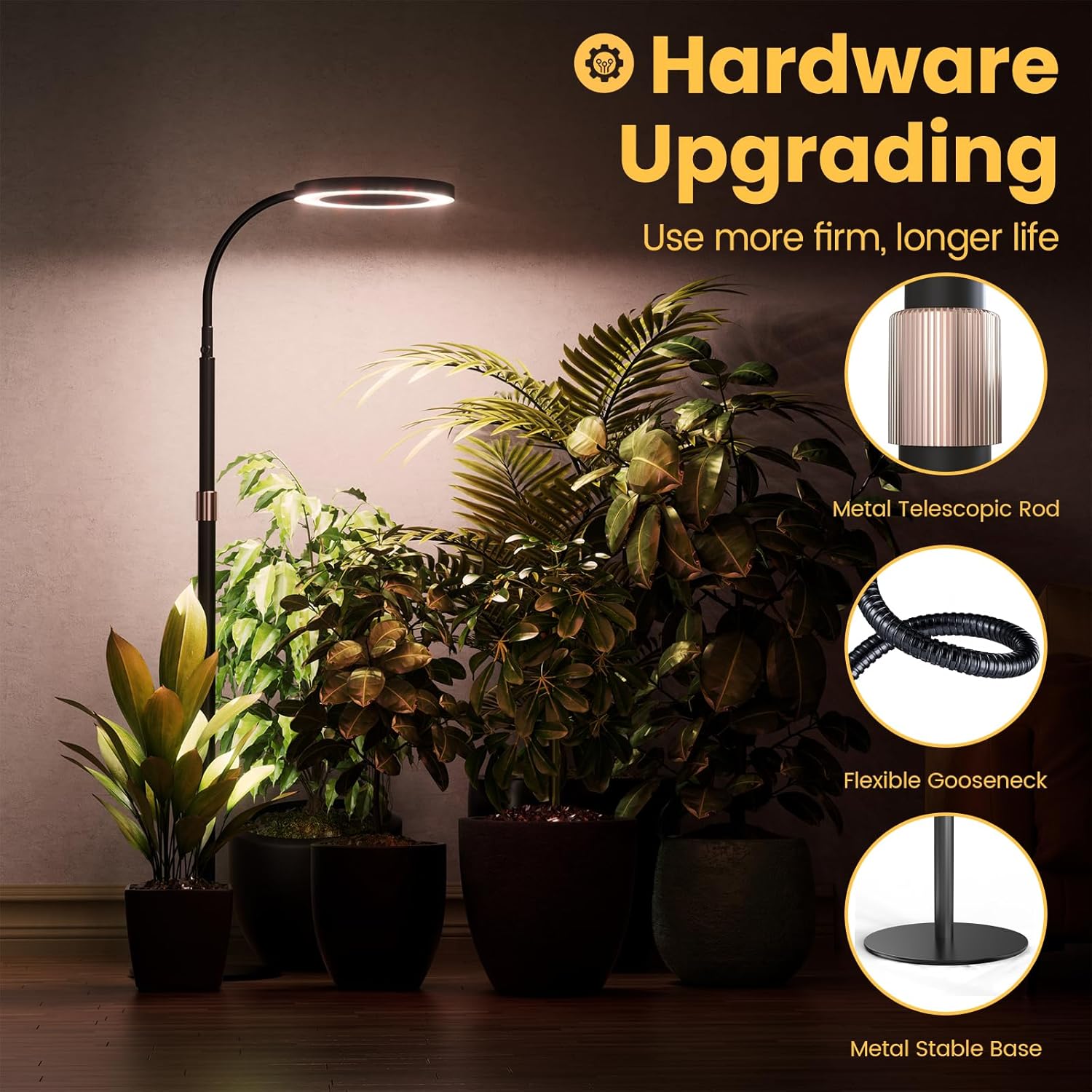 bseah Grow Light Plant Light for Indoor Plants, Full Spectrum Grow Lamp with Pedestal Stand, Automatic Timer for 3H/9H/12H, 10 Dimmable Levels, Height Adjustable 51-67in Black