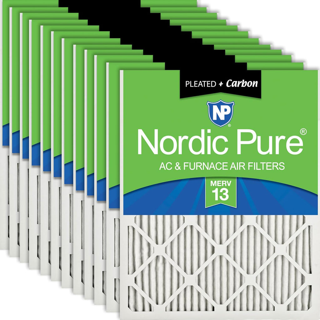 Nordic Pure 20x25x1 (19 1/2 x 24 1/2 x 3/4) Pleated Air Filters MERV 13 Plus Carbon 12 Pack