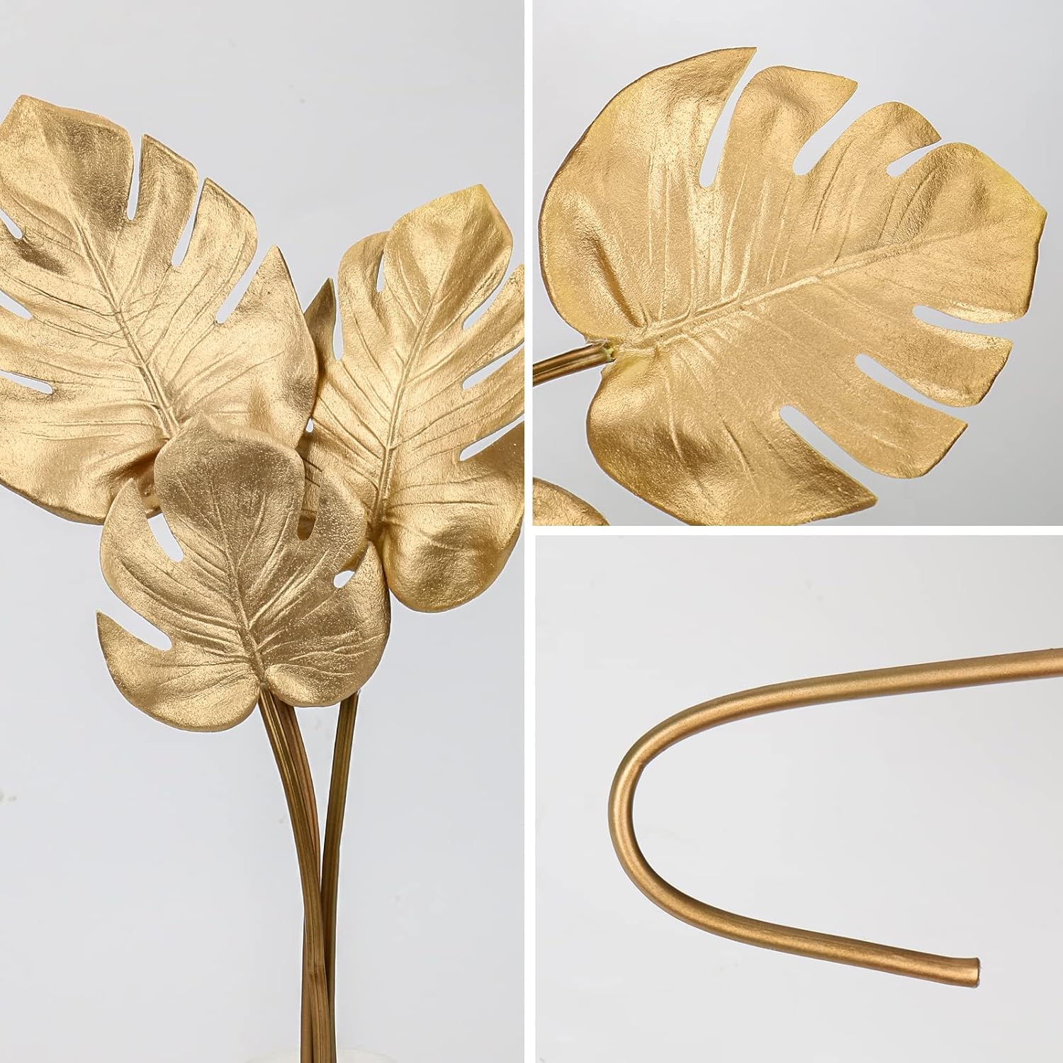 6 Pcs Pu Foam Artificial Monstera Leaf Faux Palm Tropical Leaves Fake Palm Fronds for DIY Wedding Bouquets Fake Leaves for Centerpieces Arrangements Palm Golden Leaf for Party Home Decorations