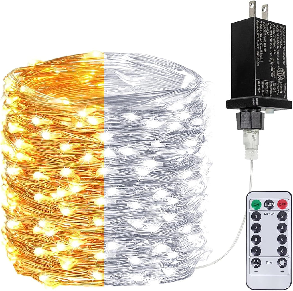 Cool White ⇋ Multicolor 66Ft 200LED Christmas Fairy Lights Plug in with Remote, Waterproof String Lights Outdoor Indoor 8 Modes with Timer, Twinkle Lights for Girl's Room Garden Christmas Decorations