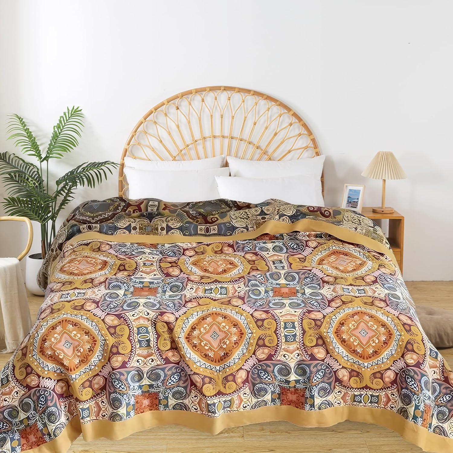 Boho Throw Blanket for Bed - 100% Pure Cotton Ultra Soft Rustic Quilt - Farmhouse Decor Bed Blankets, All Season Rustic Throw for Sofa Couch Chair(60"×80", Boho Flover)
