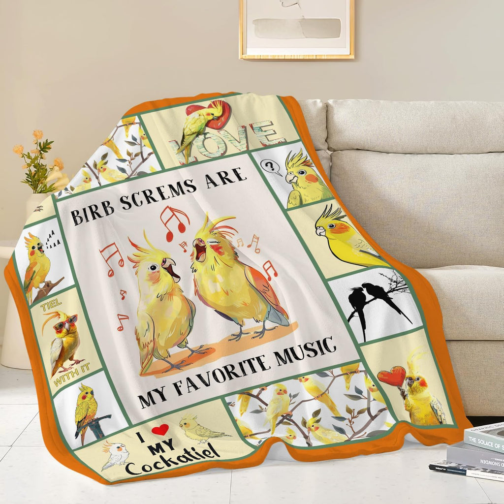 Parrot Bird Throw Blanket Cute Cockatiel Blanket Gifts for Girls Women Kids Boys Adults Men Super Soft Cozy Plush Fluffy Fuzzy Fleece Blanket Home Decor 40''X50''