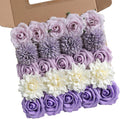 Artificial Flowers Combo Box Set Gradient Color Flower Leaf with Stems for DIY Wedding Bouquets Centerpieces Baby Shower Party Home Decor (Gradient Purple)