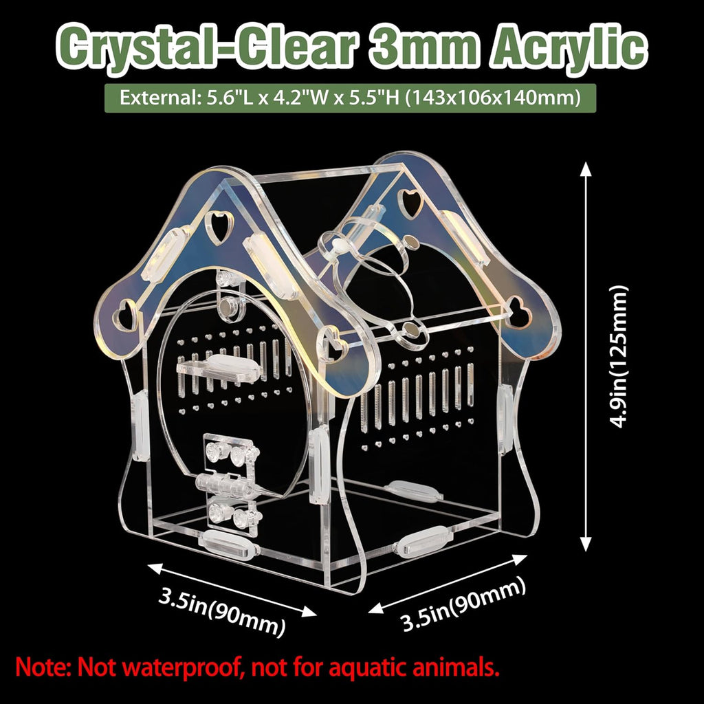 Jumping Spider Enclosure Kit, Acrylic Habitat with Magnetic Door, 3.5" L x 3.5" W x 4.9" H, for Jumping Spiders, Tarantulas, Mantis, Beetles