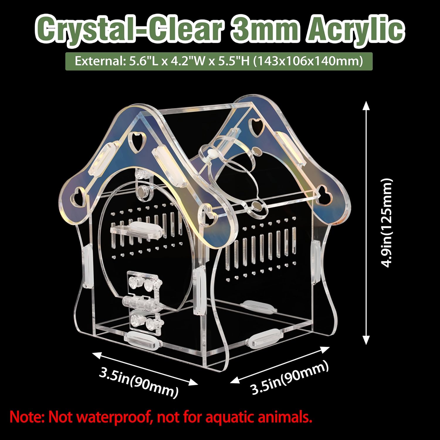 Jumping Spider Enclosure Kit, Acrylic Habitat with Magnetic Door, 3.5" L x 3.5" W x 4.9" H, for Jumping Spiders, Tarantulas, Mantis, Beetles