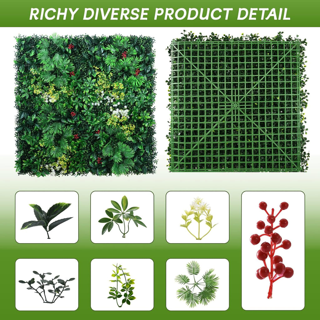 Artificial Grass Wall Panels, 12 Pack 20"x20" UV-Anti Greenery Boxwood Panels, Privacy Green Wall Decor, Plant Hedge Fence Screen for Indoor Home Wedding Decor and Outdoor Backyard