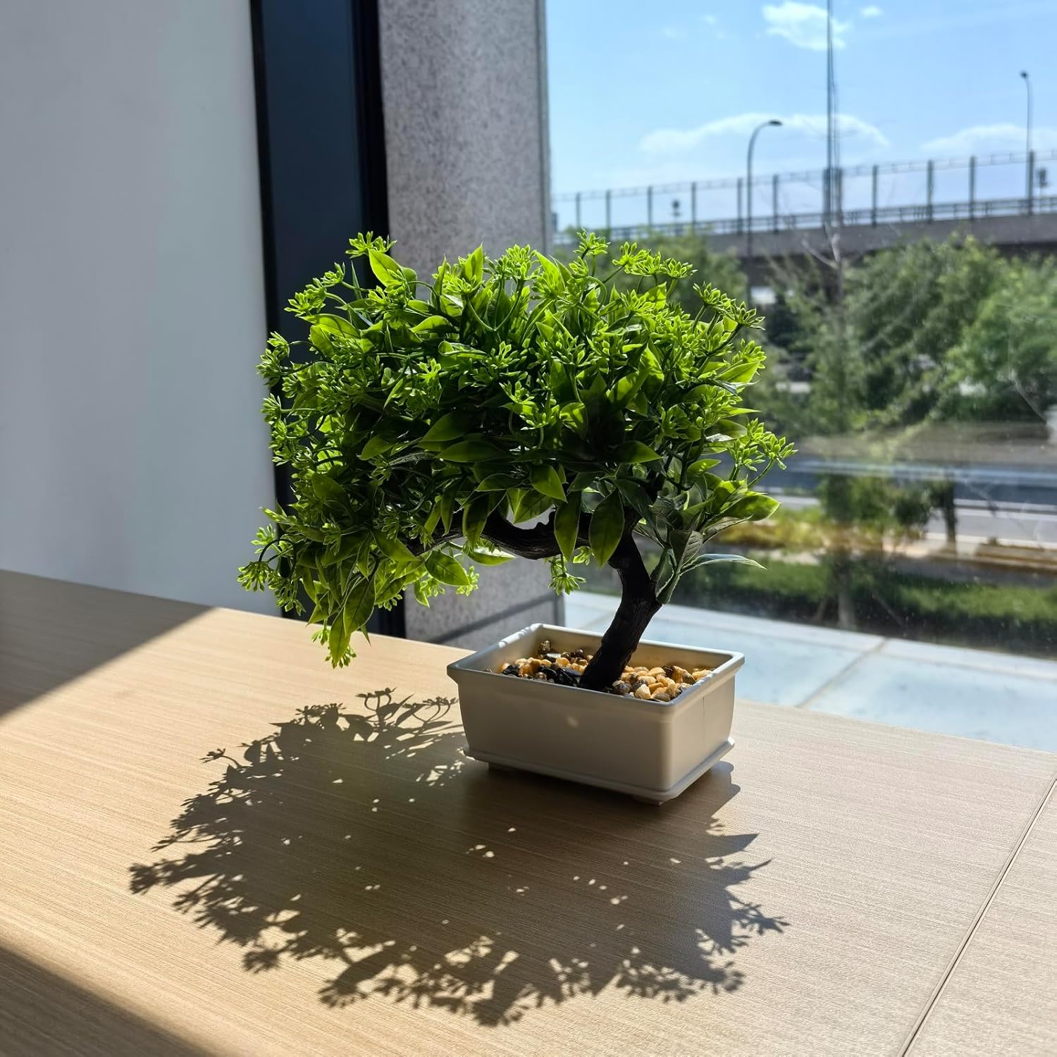 Artificial Bonsai Pine Tree Fake Desk Plants Commercial Reception Charm Adornment Home Decor Office Bookshelf Decor (Warm Colors)