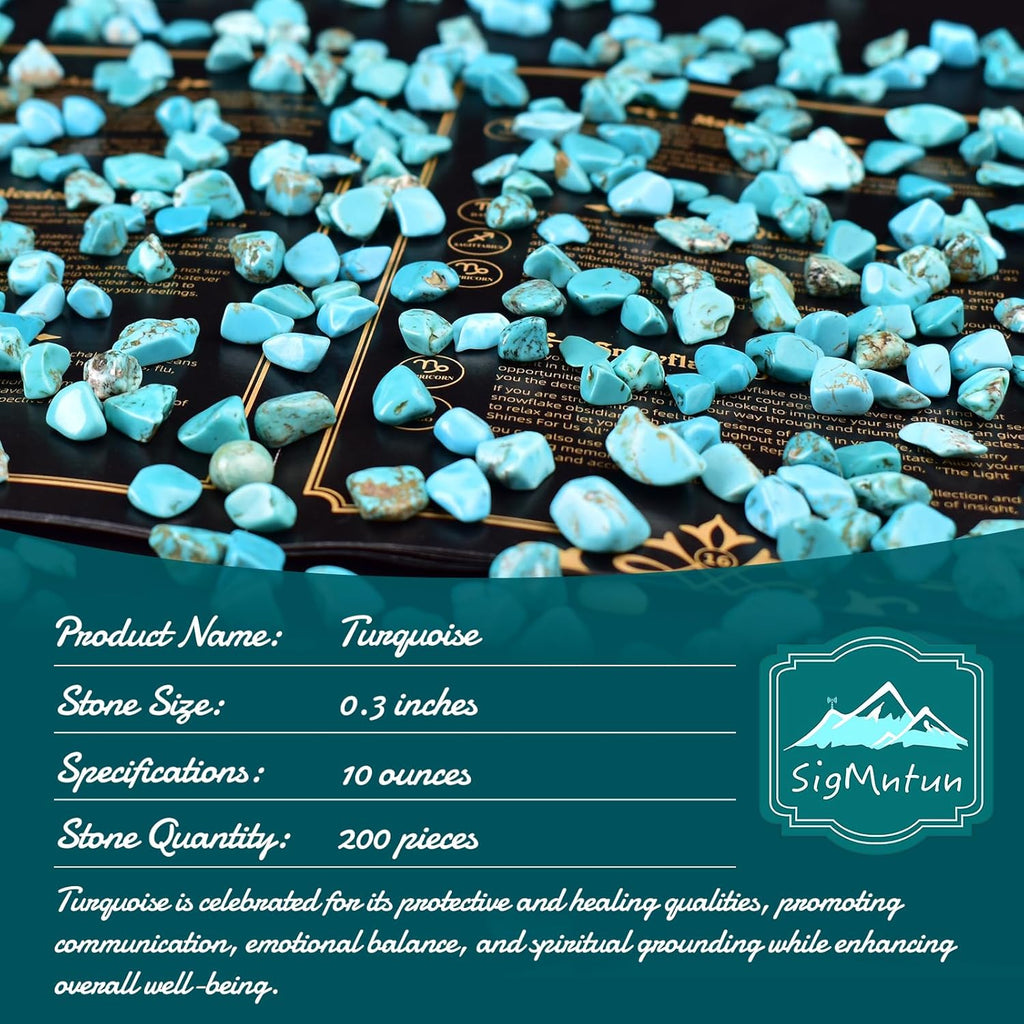 Polished Turquoise Crystal Chips 200 Pcs - 0.3" 10 oz Tumbled Stone Chips Crushed Sea Glass Stones Healing Reiki Crystal Jewelry Making Home Decoration