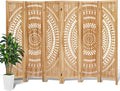 Wooden Room Divider Wall, 6 Panel Divider Screens, Folding Privacy Screen, 5.6 FT Wall Divider Room, Carved Room Divider Panel, Portable Wall Divider for Home Bedroom Office (Natural)